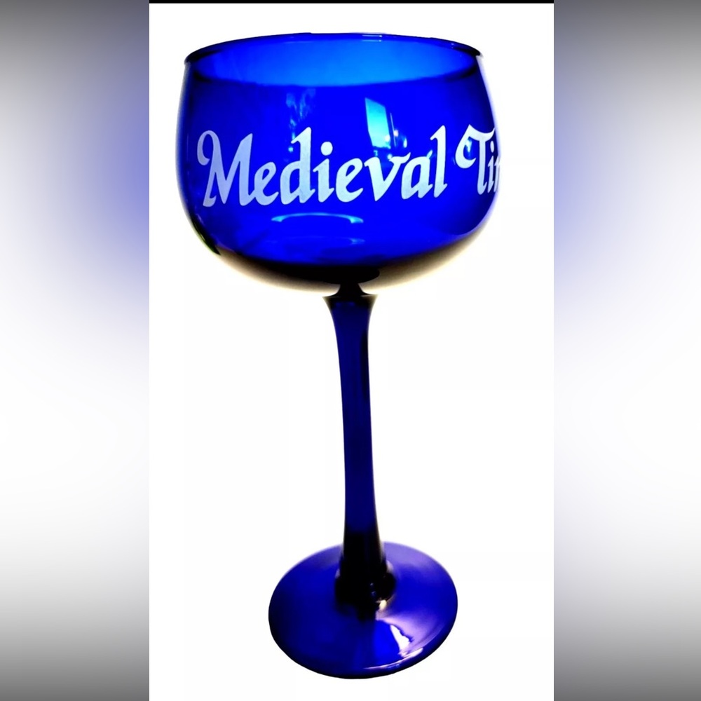 Medieval Times Large Cobalt Blue Goblet Souvenir Wine Glass 10 inches Tall